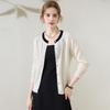 TUHUANG Women's Pure Wool Color Block Round Neck Cardigan