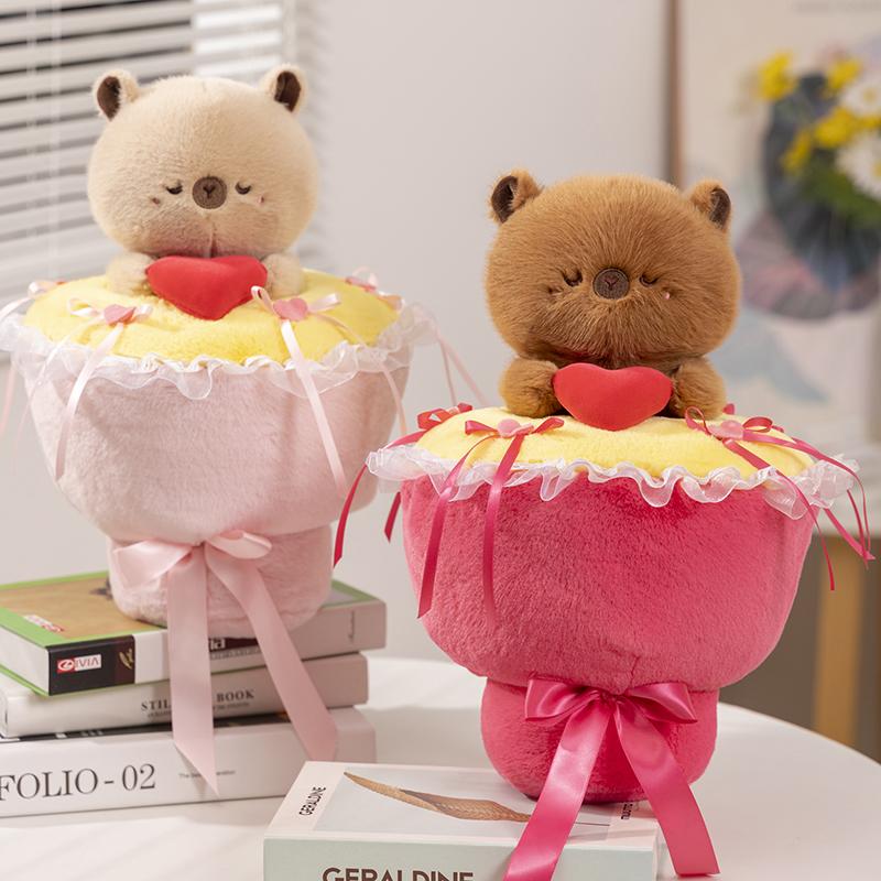 40CM Kawaii Panda Bear Bouquet Plush Toys Lovely Animal Capybara Turn to Bouquet Pillow Creative Valentine's Gift for Couple
