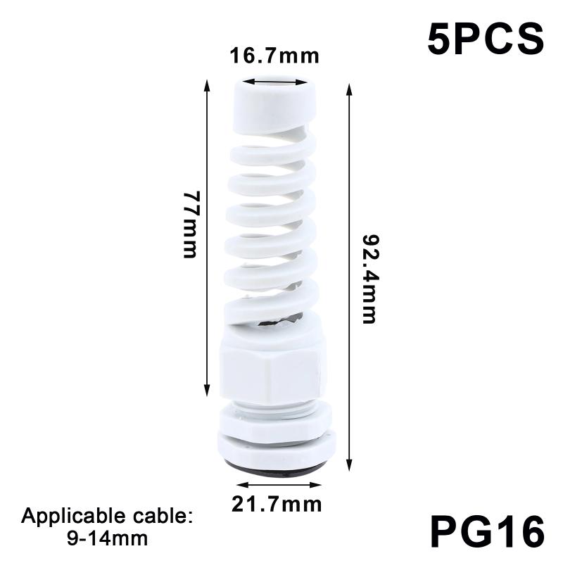 5Pcs Waterproof Cable Gland Pg7 Plastic Anti-Bending Joint M12 Nylon Pa66 Torsion-Proof Glands Pg7/9/11/13.5/16/19/21 Connector