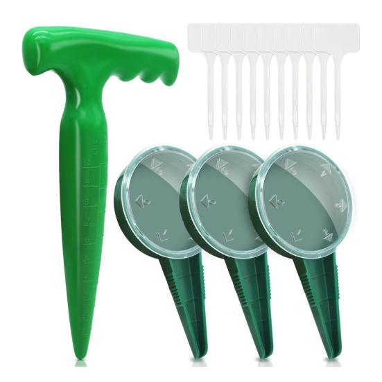 Seeds Sowing Kit Dispenser, Handheld Garden Seeder Sower with 5 Dial Settings, Ergonomic Plastic Dispenser Tool Dibber, Plant Labels, for Small