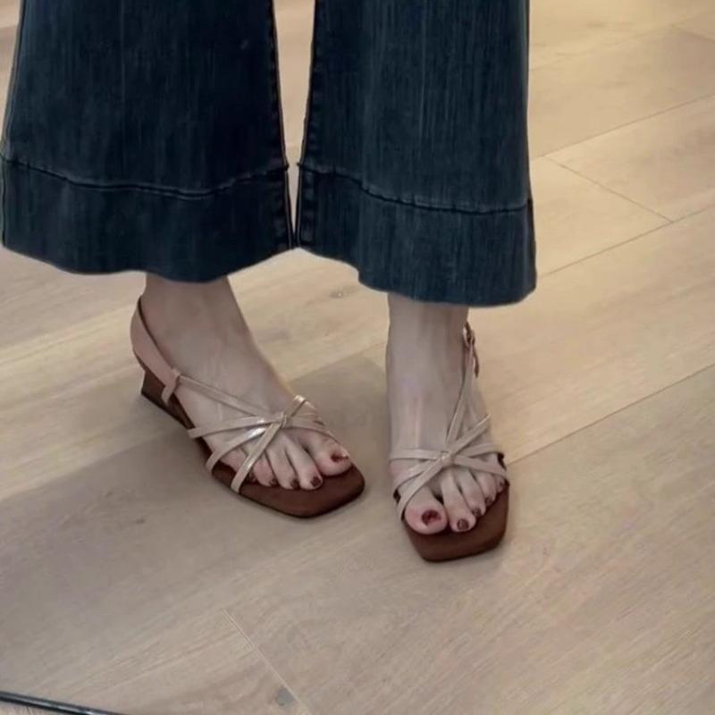 Fashion Temperament Slim Strap Wedge Sandals Women's Fashion Square Toe with Skirt Peep Toe High Heel Roman Sandals