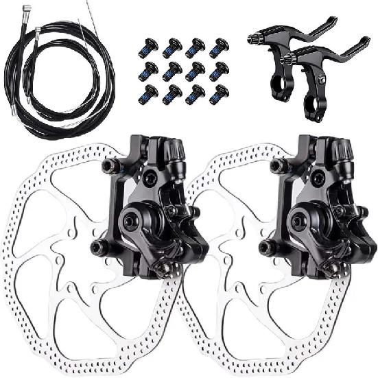 Bike Disc Brake Kit, 2pcs 160mm Stainless Steel Rotors, Calipers, Lever & Cables for Front & Rear