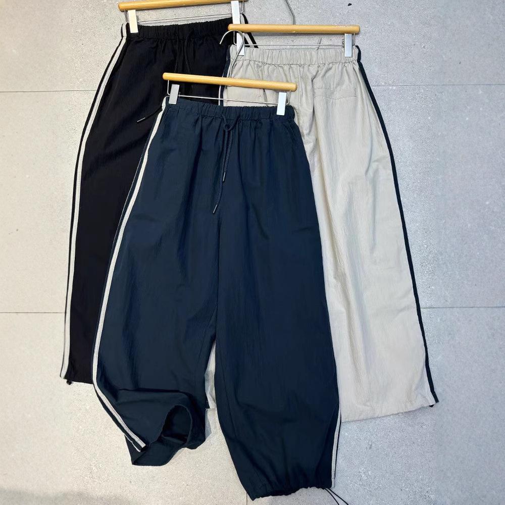 

392921 Spring/Summer Plus Size High Waist Korean Style Striped Drawstring Wide-Leg Pants One Size синій