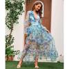 2024 European/American V-neck Long-sleeved Floral One-piece Swimsuit Set - Women's Vacation Hot Style.