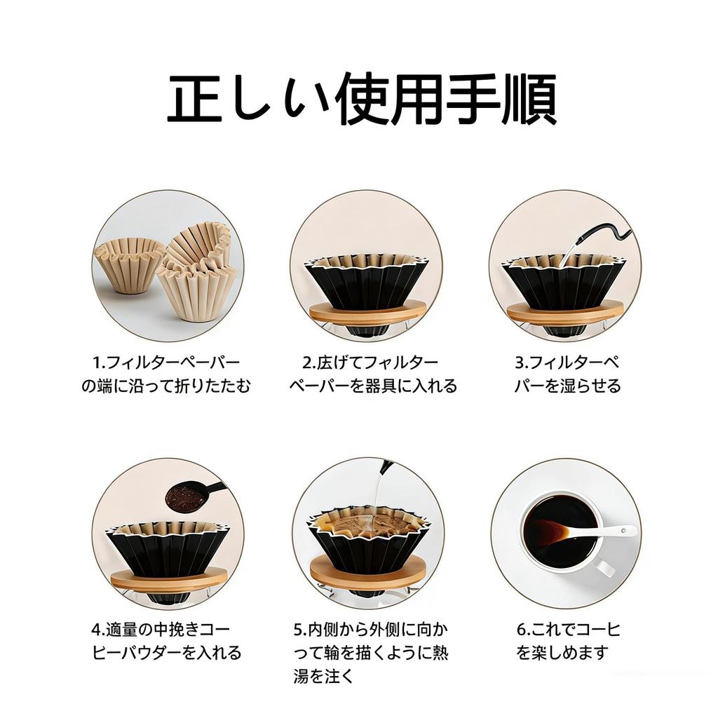 Fotan Coffee Filter 200 Sheets Wave Shape Unbleached Conical Paper Filters Breathable Durable Tear-Resistant Brown for Home Commercial Hand Drip