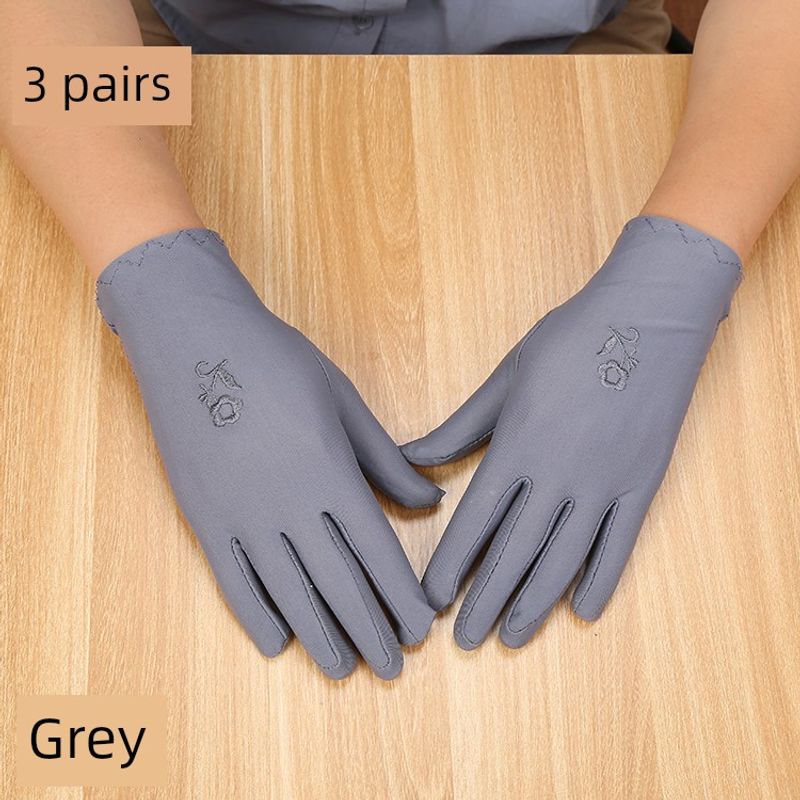 

Cycling Breathable Sun Protection Gloves Thin Elastic Close-Fitting Non-Deformation Women s Gloves Aerobics Square Dance Etiquette White Gloves Grey 3 pairs One size