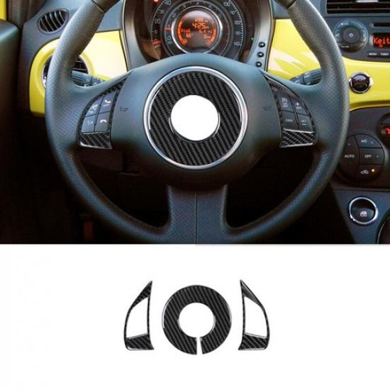 Bright Carbon Fiber Car Steering Wheel Button Frame Sticker For Fiat 500 12-15