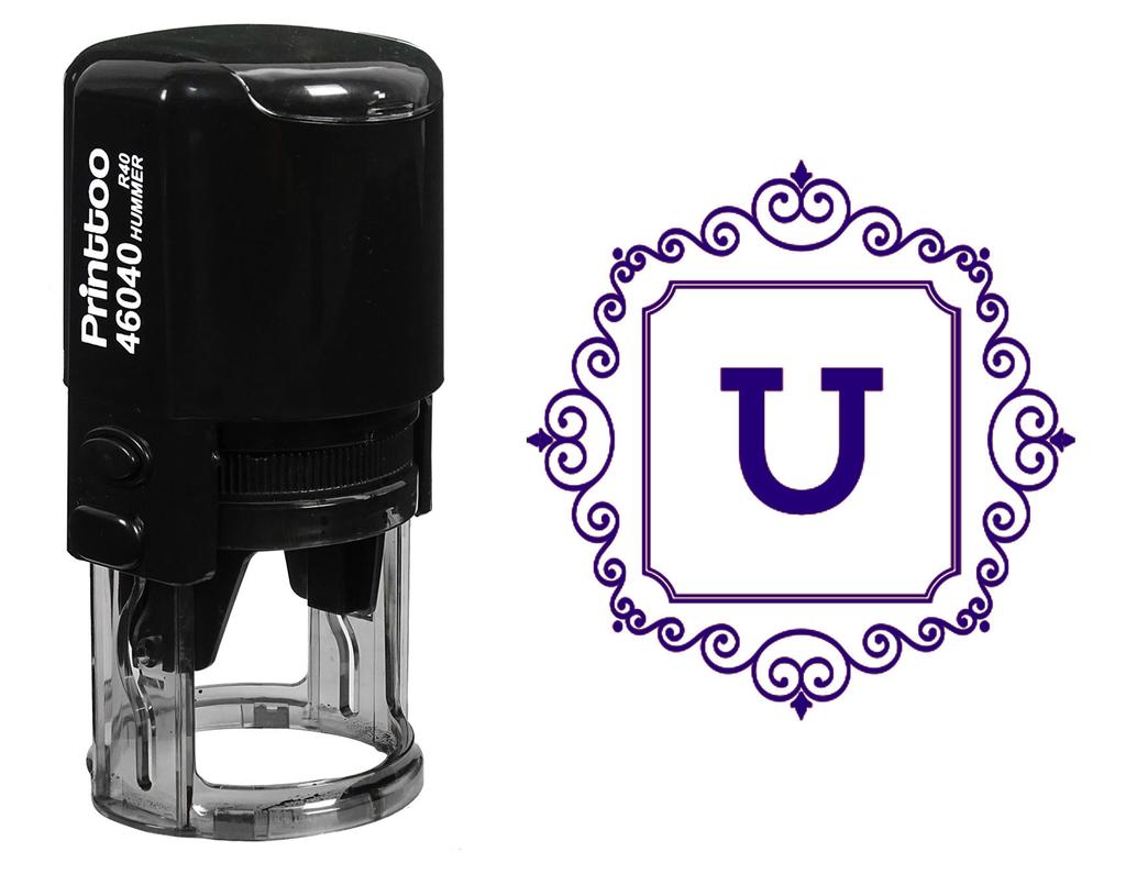 Printtoo Square Swirl Border U Alphabet Monogram Initial R-40 Self Inking Rubber Stamp Office