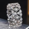 Huitan Bright Hollow Cubic Zircon Pattern Rings Delicate Graceful Finger Accessories for Wedding Modern Versatile Female