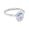 Moonstone Solitaire Halo Accents Ring- 925 Sterling Silver