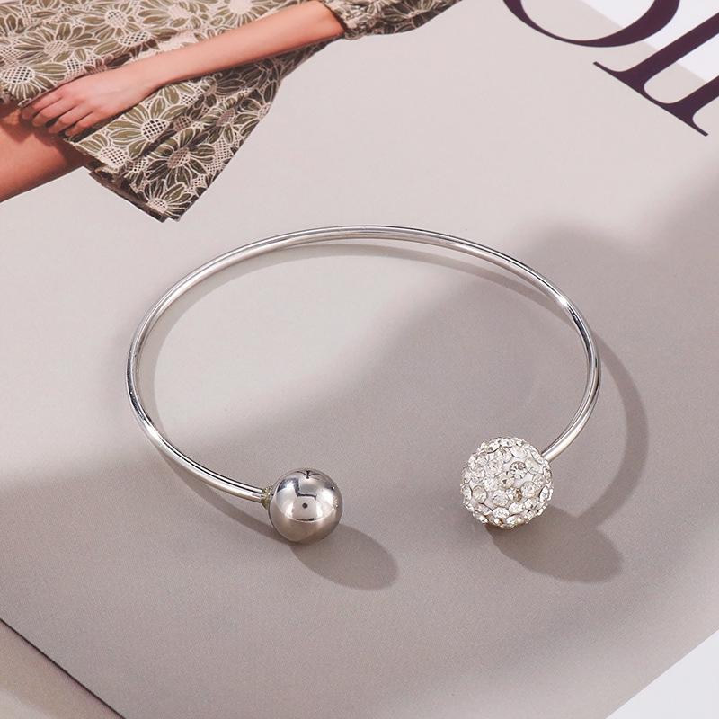 Titanium Steel Openable C-Shaped Bracelet with Diamond Round Beads