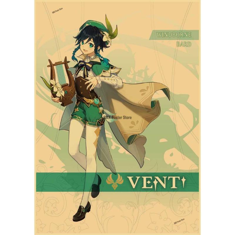 Genshin Impact Cartoon Character Posters Kraft Paper Prints Home Room Decor Study Bedroom Bar Cafe Wall Paintings Wall Stickers