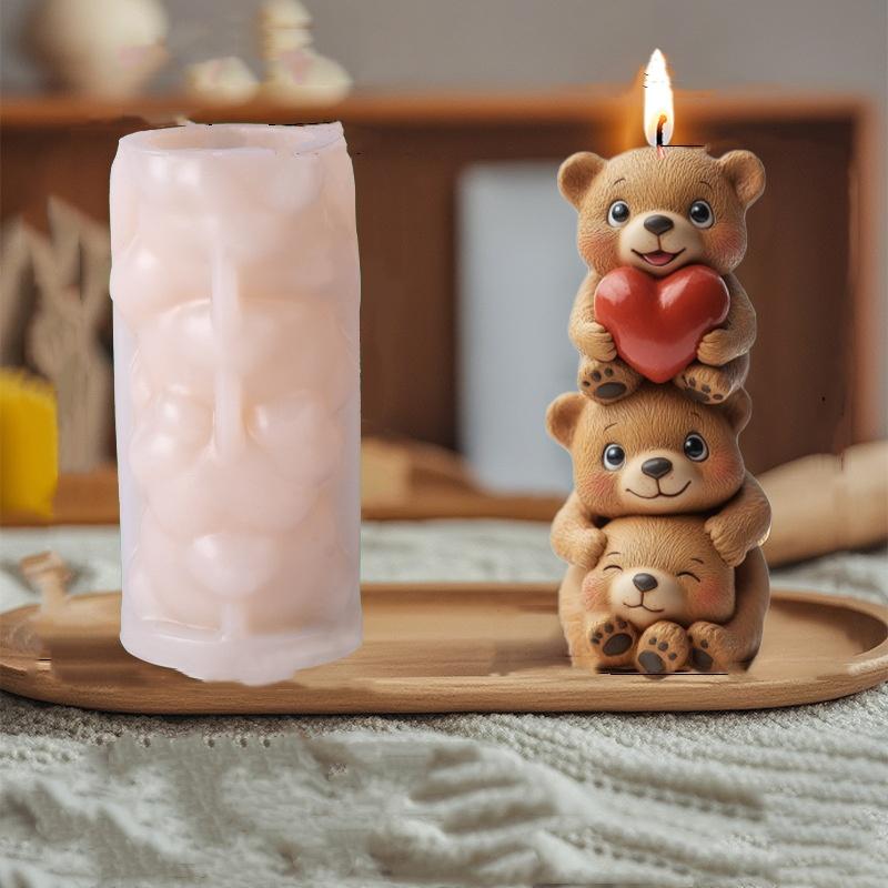 3D Cute Stacked Bear Aromatherapy Candle Silicone Mold DIY Love Bear Family Chocolate Cake Baking Mold Used As Gypsum Resin Gift