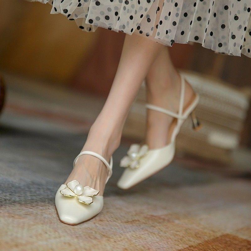 Women's High Heel Shoes 2024 Summer Flower Pearl Pointed Toe Stiletto Sandals for Women Fashion Sexy Party Wedding Shoes Pumps