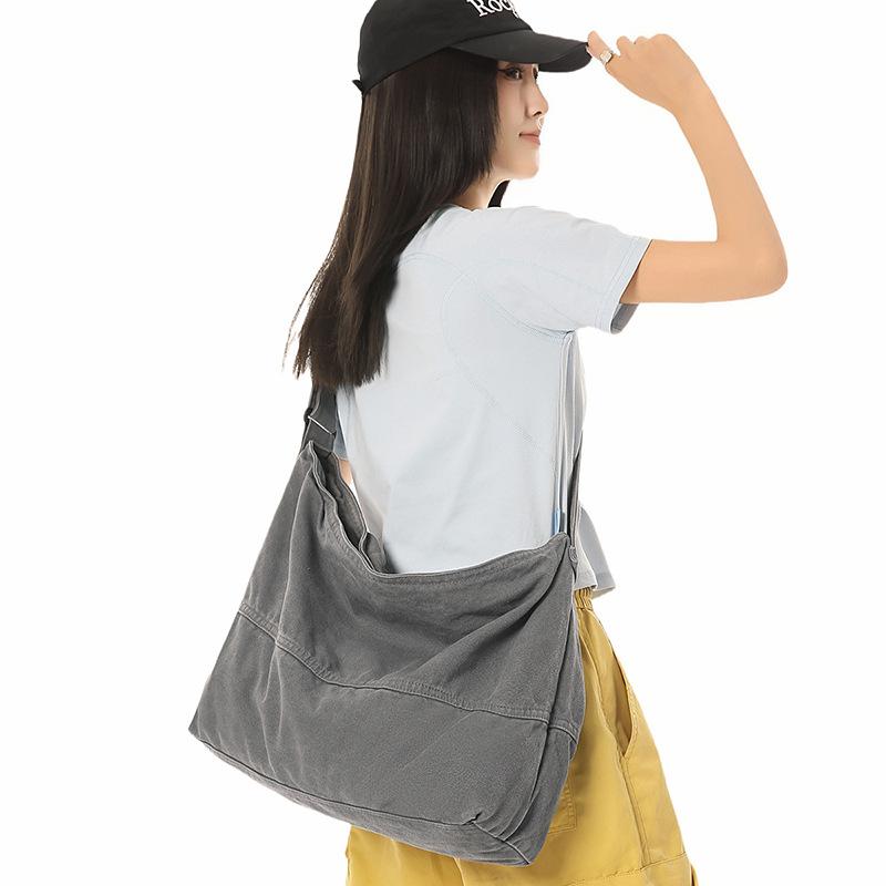 Lazy Wind Large Capacity Messenger Bag Washed Canvas Bag Retro Wear-resistant Shoulder Bag Women's Class Book Backpack