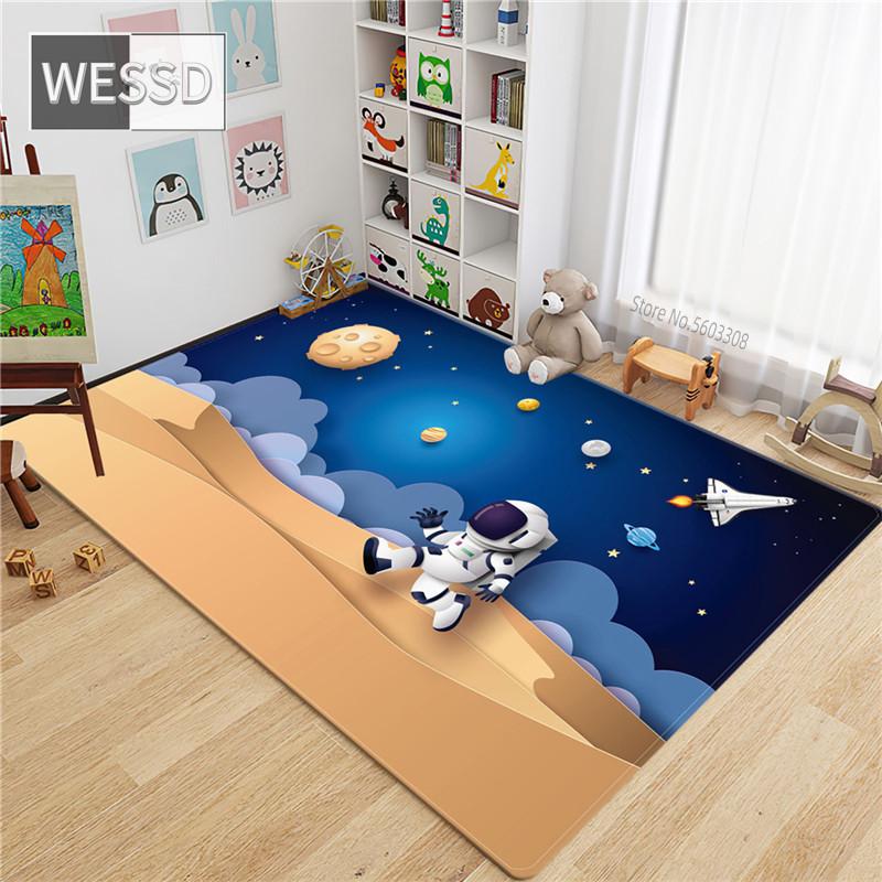 Desen animat Rachetă Astronaut Covor 3D Spațiu Flanel Burete Covor de podea Covor de cameră pentru adolescenți Covor drăguț Covor de noptieră