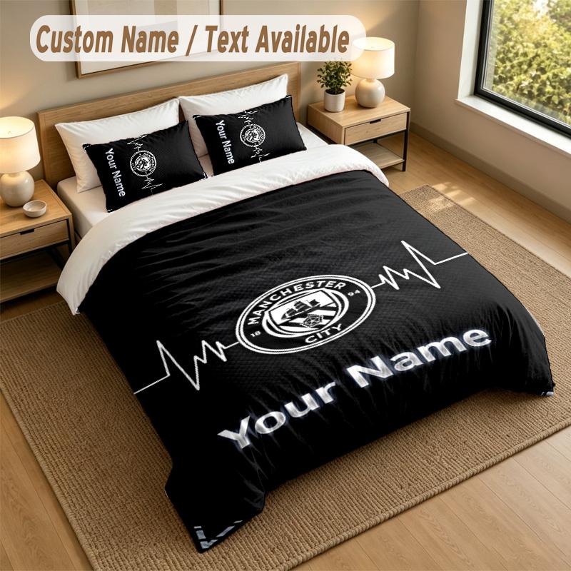 3Pcs Bedding Set Custom Name Text, 1 Sheet 2 Pillowcases Home Bed DecorManchester City