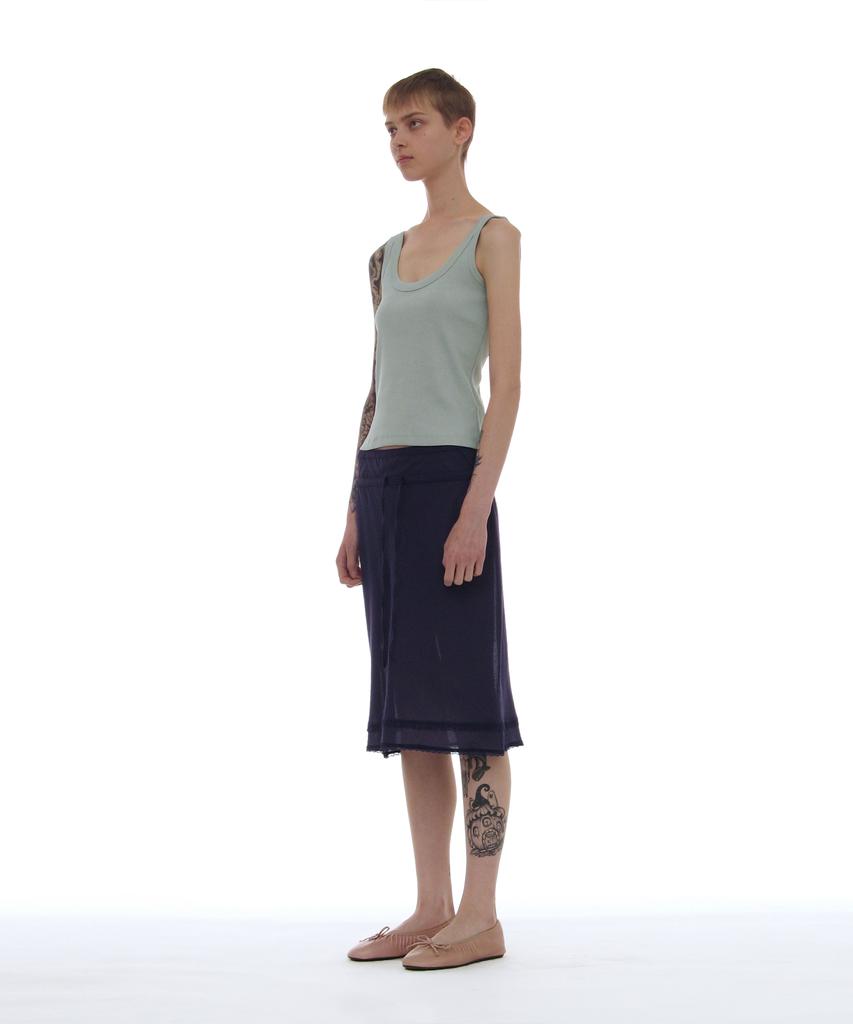 Partimento Woman Pwc Lace Trim Overlay Midi Skirt_Navy