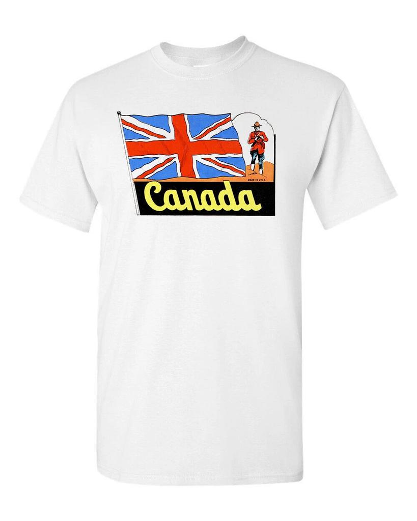 Retro Travel Tee T Shirt Vtg Art Souvenir Tourist Canada Canadian Flag