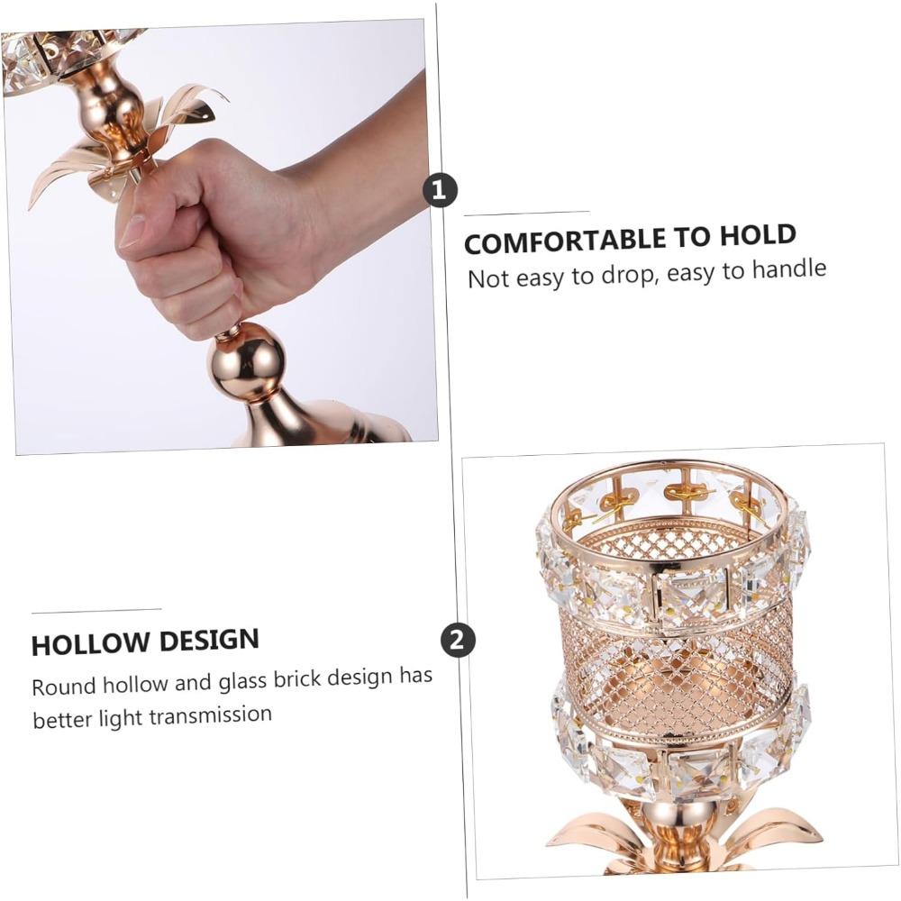 1pc Elegant Nordic Metal Crystal Candleholder Retro Style Candlestick Stand for Home Decor Wedding Party Centerpiece Unique Flower Shape Design