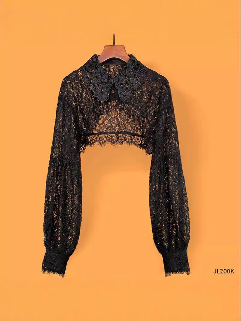 Letni top z koronki: Damska koszula z długim rękawem z ochroną przed słońcem - Modny szal spódnicowy peleryna