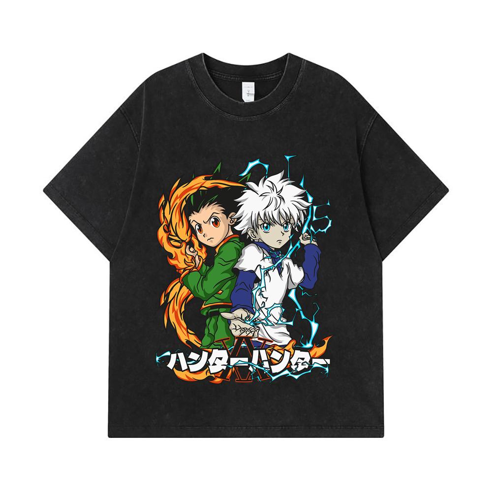 275 GSM Washed T-shirts 100% Cotton HXH V7 Gon Killua Print Unisex Heavy Cotton T Shirt