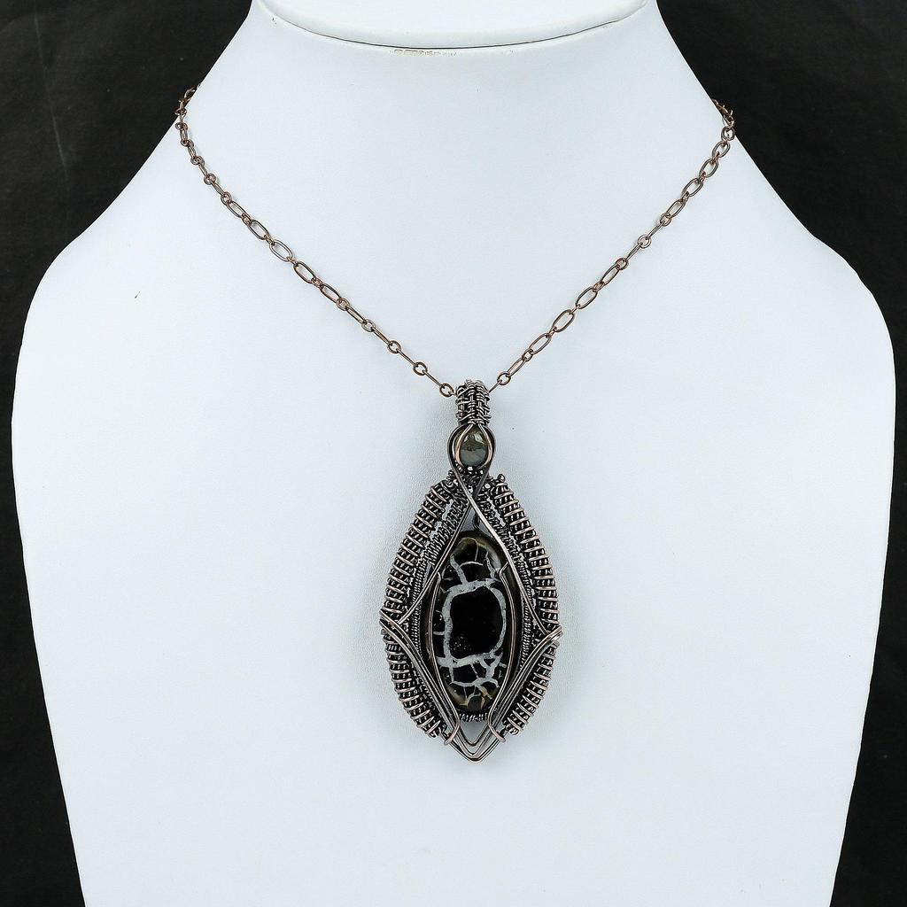 Noroi marocan Crack Fosil Pandantiv Sârmă de cupru Pandantiv înfășurat Pandantiv lucrat manual Bijuterii de cupru Pandantiv labradorit Bijuterii cu pietre prețioase pentru cadou