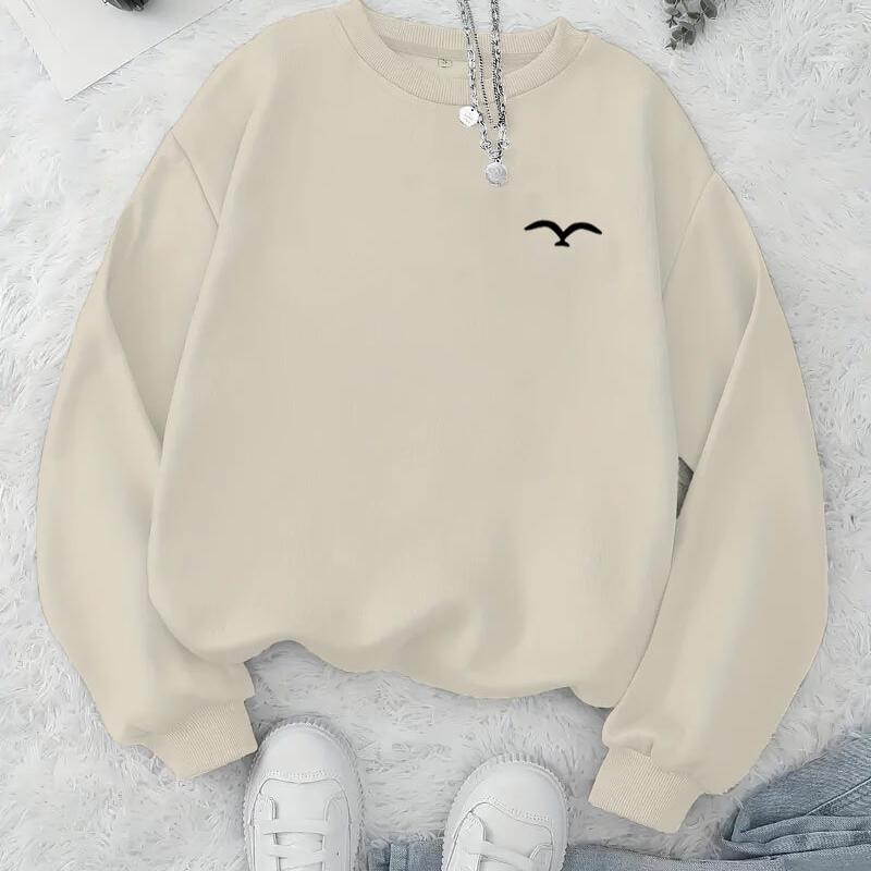 Cool Printed Women s Crew Neck Sweatshirt, Oversize & Windproof XXL бежевый