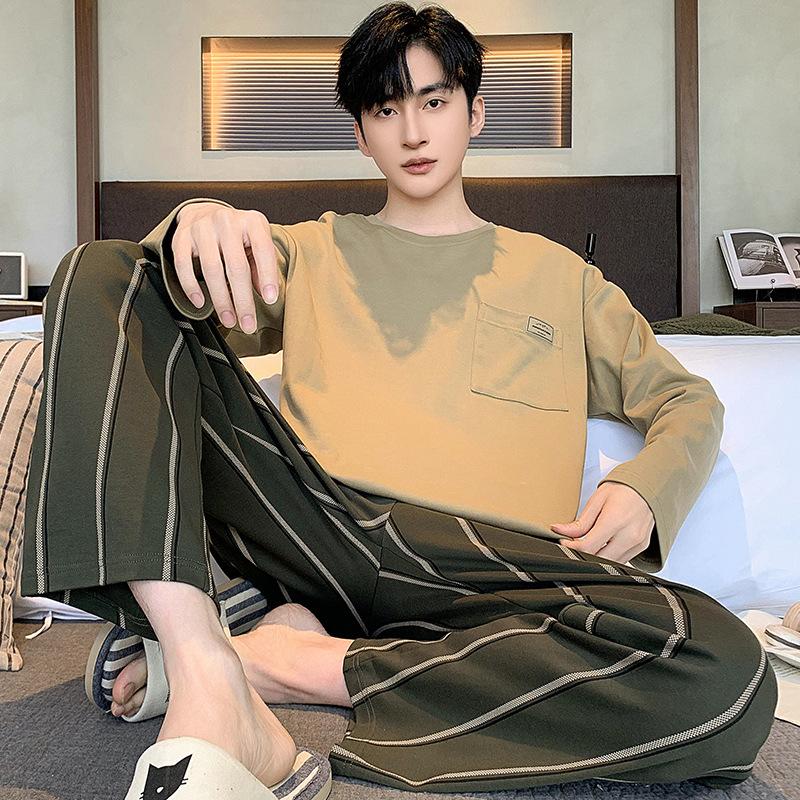 Spring Cotton Pjs Long Sleeved Men's Pajamas Sets Male Pajama Plaid Pajama for Masculine Sleepwear Suits Homewear Fashion