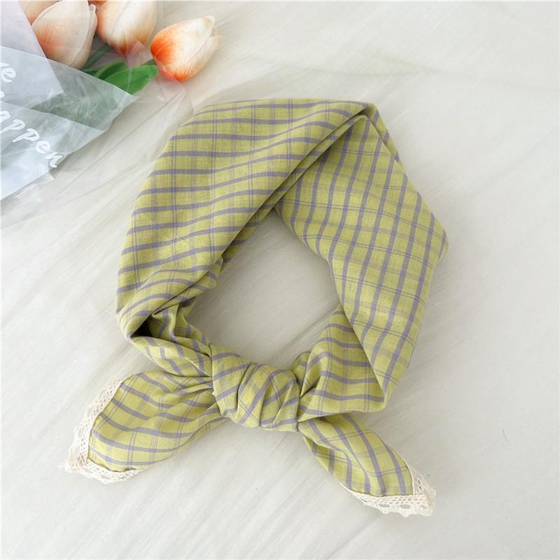 Cotton Linen Lace Edge Square Scarves 60cm Kerchief Neckerchief Bandanas Women Casual Neck Scarf Plaid Print Geometric Pattern