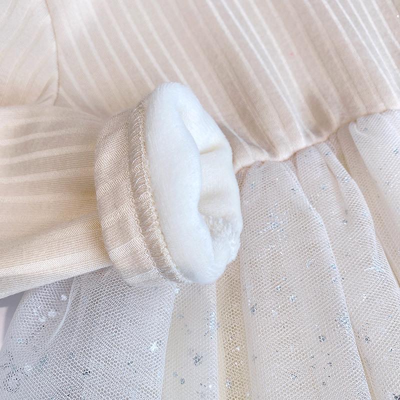 Gemütliches Winter 2022 Kleinkind Prinzessin Strickkleid Set - Fleecefutter, Zweiteilig AD0632