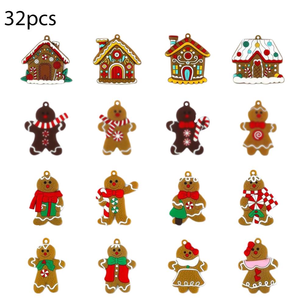 16/32pcs Christmas Wooden Pendants Gingerbread Man Xmas Tree Hanging Ornaments Home Party Christmas Decor Navidad New Year Gifts