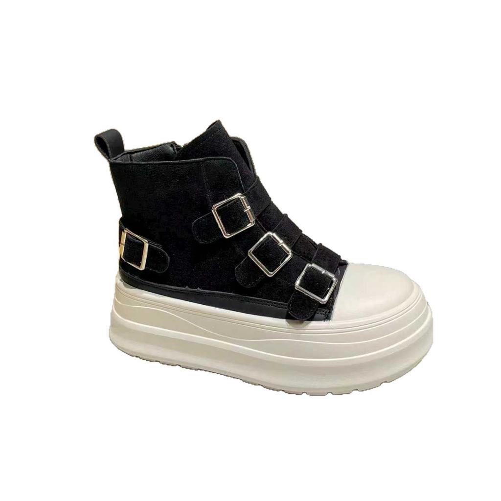 Thick-soled Small Square Buckle Short Boots Women's 2025 Autumn New Fashionable Versatile Breathable Casual Height-increasing Martin Boots