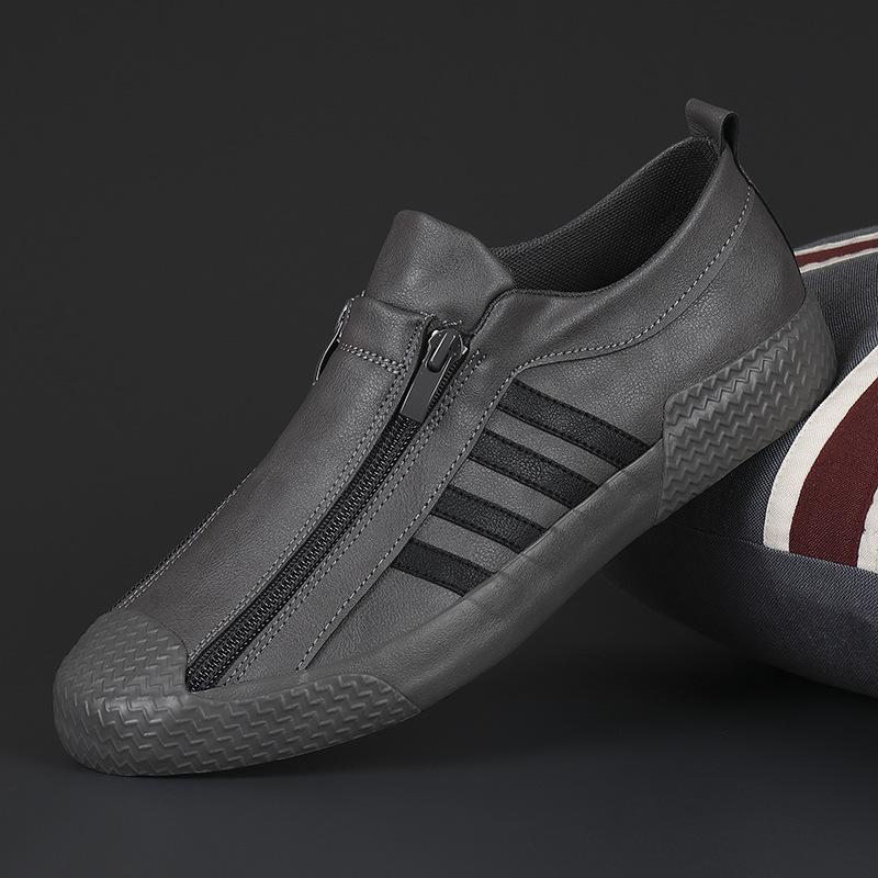 ყოველდღიური სპორტული ფეხსაცმელი გაზაფხულისთვის მამაკაცის ფეხსაცმელი თეთრი ფეხსაცმელი ელვადიანი მრავალმხრივი ჭურვიანი ცხვირი მამაკაცის ფეხსაცმელი რბილი ტყავი მოდური ფეხსაცმელი