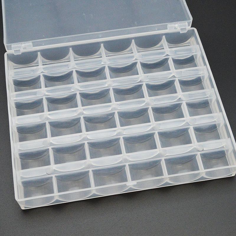 Transparent Plastic & Metal Bobbin Storage Box for Electric Sewing Machines - 5/6/5 Grid