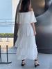 Women's White Chiffon Ruffle Layered Half Sleeve Maxi Dress