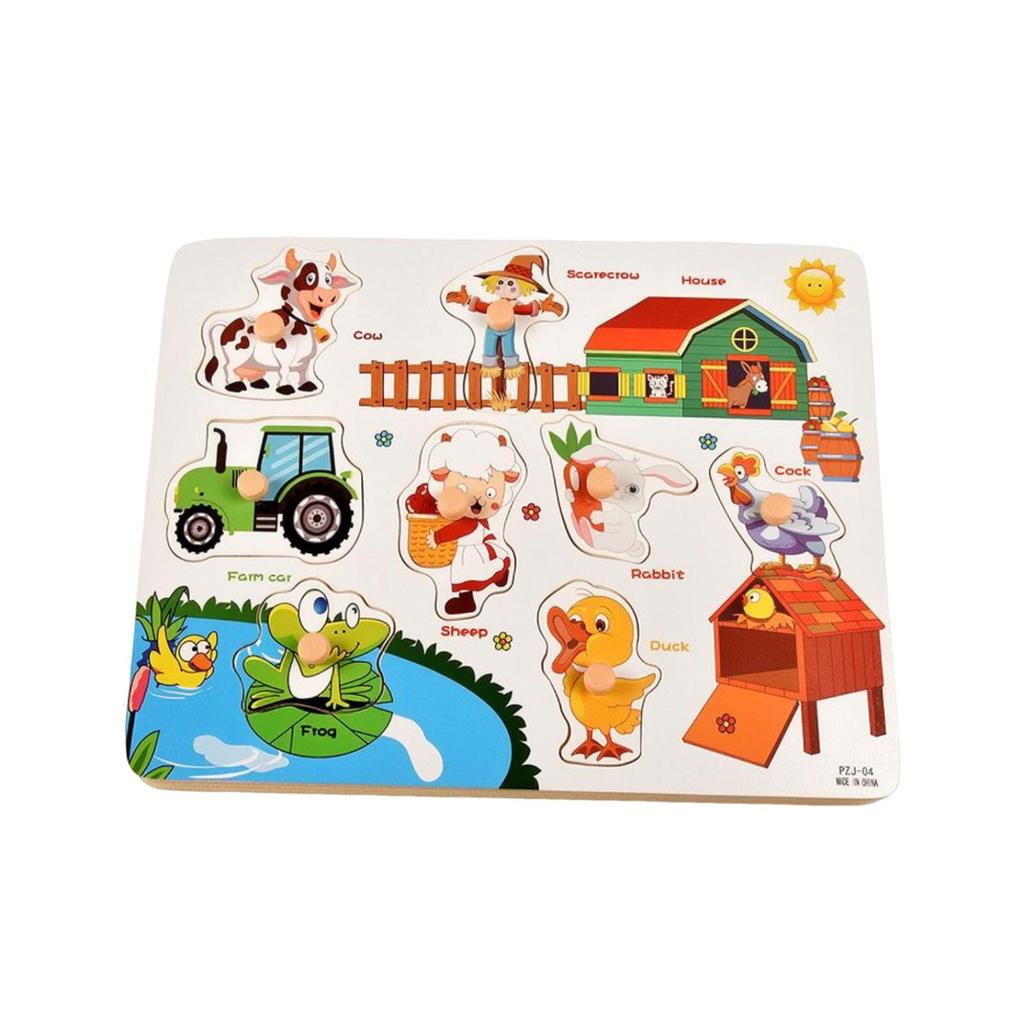 ShapeMatching Panel with Knobs Educational Wooden Peg Puzzle EasyGrasp Toy for Young Children,