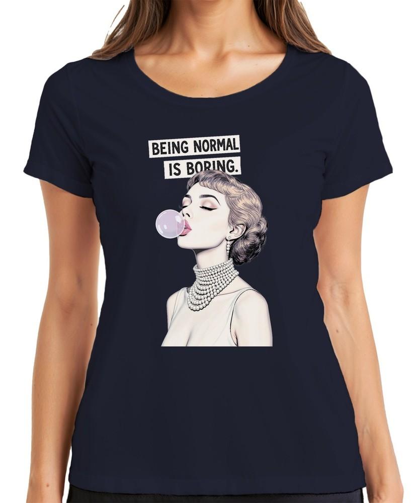 Being Normal Is Boring Retro Pop Art Beaded Bubblegum Gift Ladies TShirt S