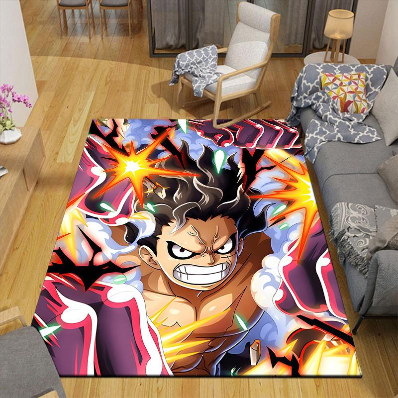 Monkey D Luffy Flannel Pattern Square Carpet,Area Rug,Carpet Rug for Living Room Bedroom Sofa Playroom Decor,Non-slip Floor Mat