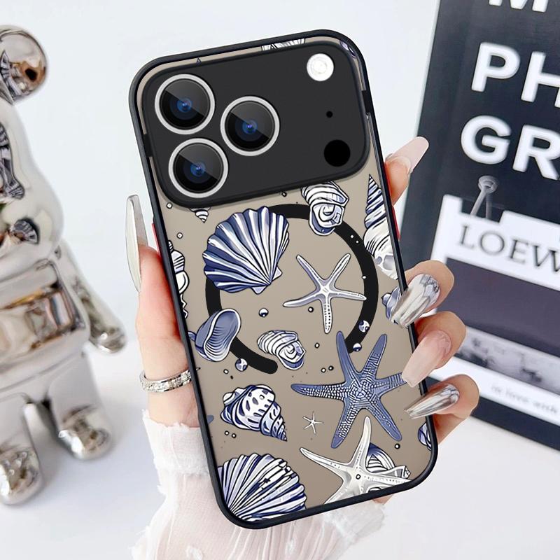 Sea Turtle Conch Whale Pattern Case For iPhone 17 Pro Max Magnetic For Magsafe Hybrid TPU+PC Matte Cover For iPhone 16 Pro Max 15 14 13 12 11 16E Air