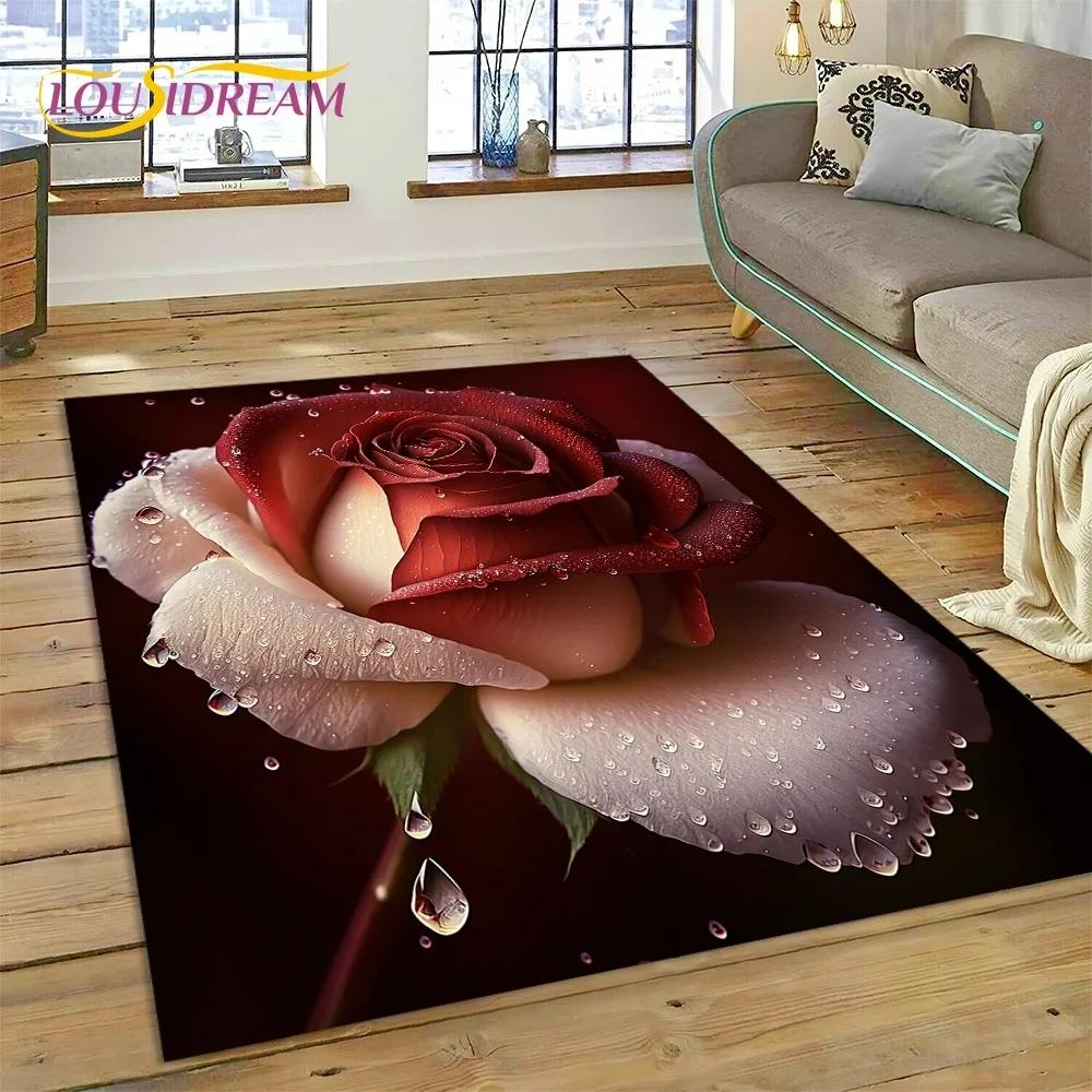 Gül Çiçekleri İskandinav Aşk Romantik Halı Kilim Yatak Odası Oturma Odası Ev Kanepe Dekorasyonu, Çocuk Oyunu Büyük Dekor Yer Paspası
