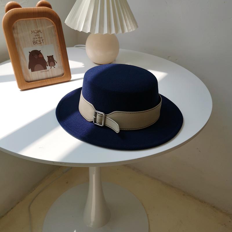 Vintage Woolen Hat British Hat Wide Brim Flat Top Top Top Top Hat Versatile Autumn and Winter Hat Trendy Sun Hat Felt Hat