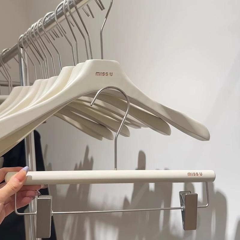 Milk White Solid Wood Hanger Clothing Store Special Clothes Support Wooden Pants Rack Internet Celebrity Thickened Women'S Clothing Hanging