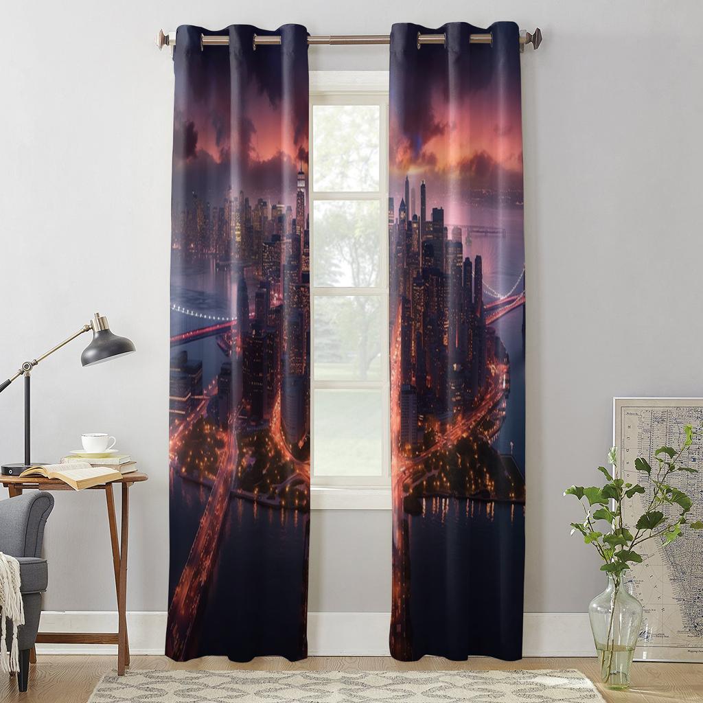 City Street Sky Gradient High Building Curtains for Bedroom Living Room Window Curtain Treatments Blinds Kitchen Decor Drapes