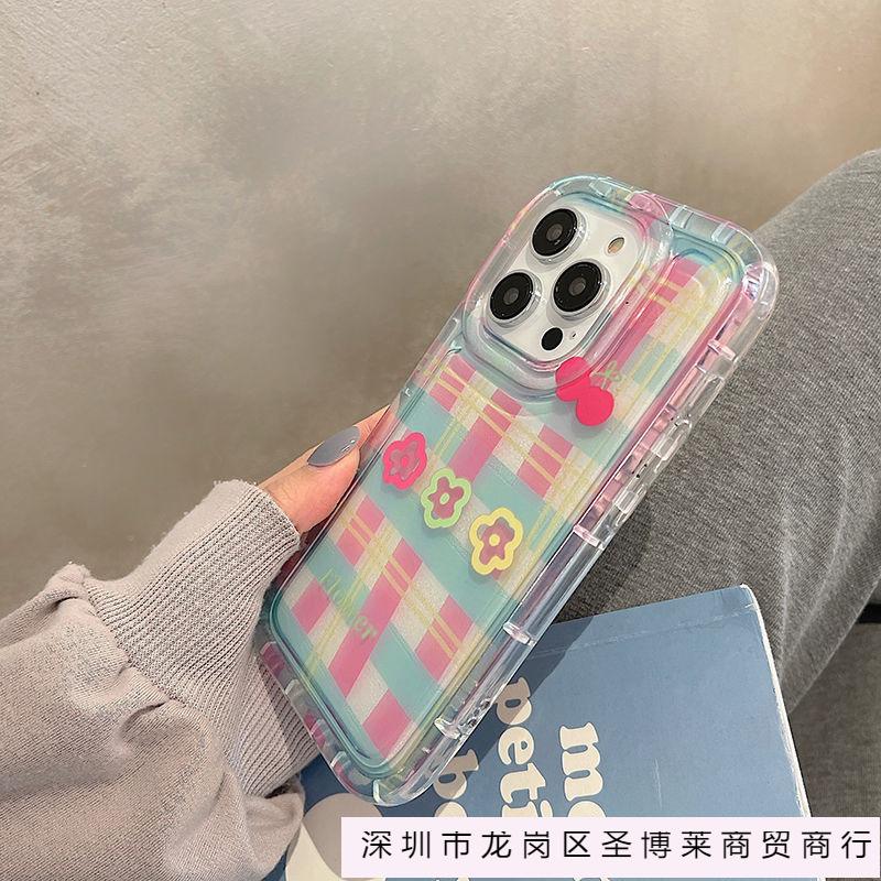 Striped plaid flower apple 15 mobile phone case iphone14promax transparent soft rubber 13/12/11 anti-drop xr