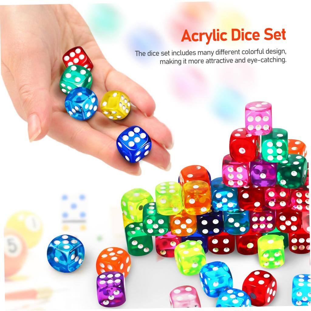 EXCEART 100 Colorful Mini Acrylic Dice for Play, Games, and Classrooms, Small Design with Storage Box