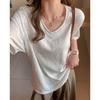 Women V Neck Loose Oversized Dropped Shoulder Short Sleeve Solid Casual Basic T Shirt