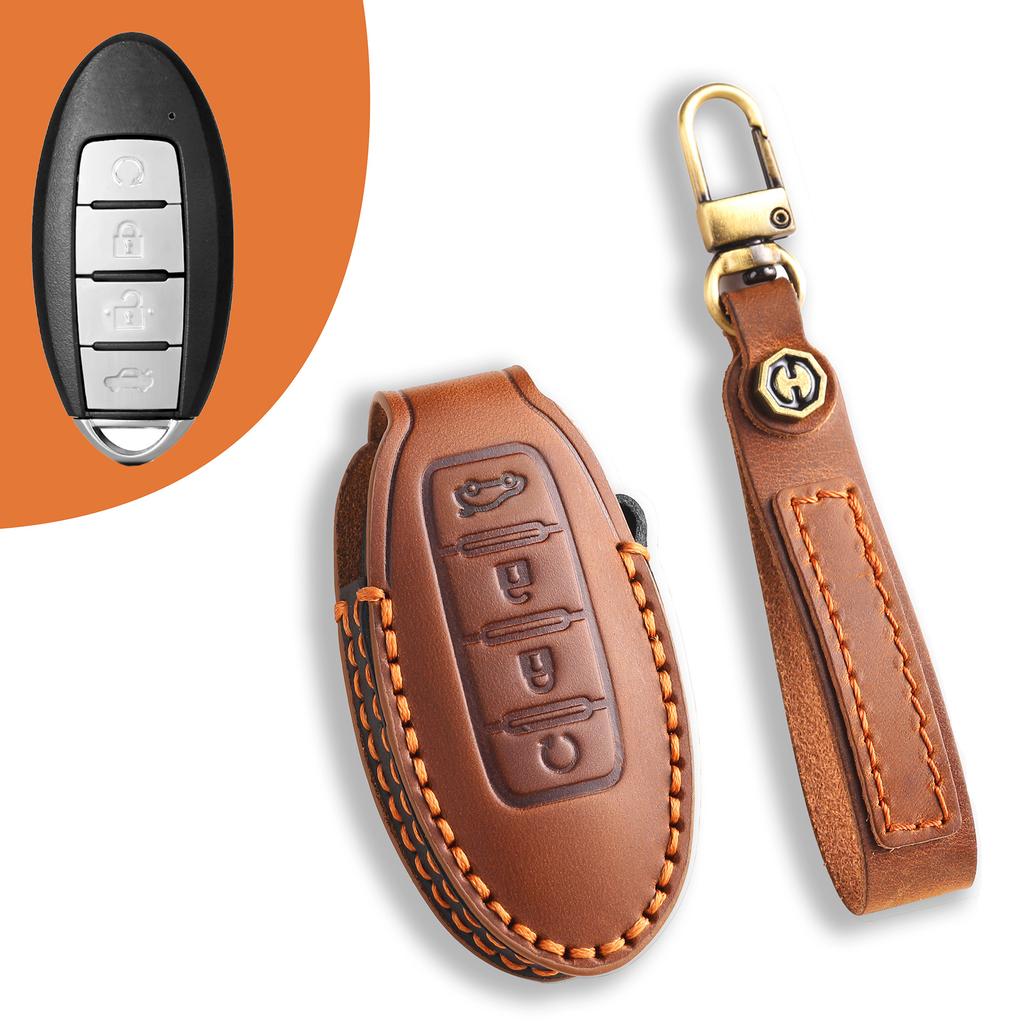 Leather key case Suitable for Nissan Teana Qashqai Jinke car key case Cowhide protective case