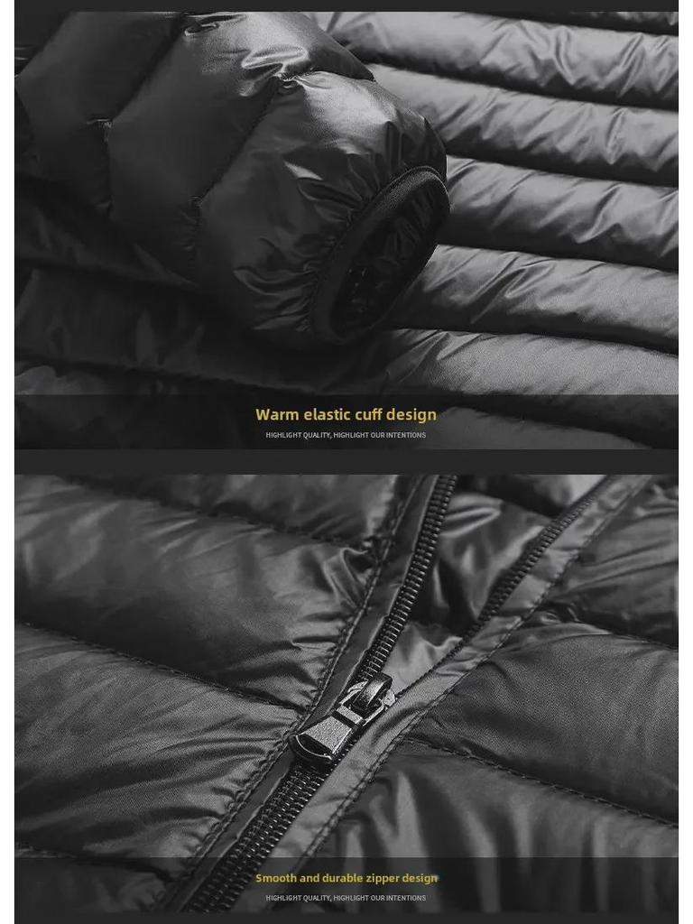 Men's Ultra-Light Winter Cotton Jacket, Short Stand-Up Collar, Plus Velvet, Large Size