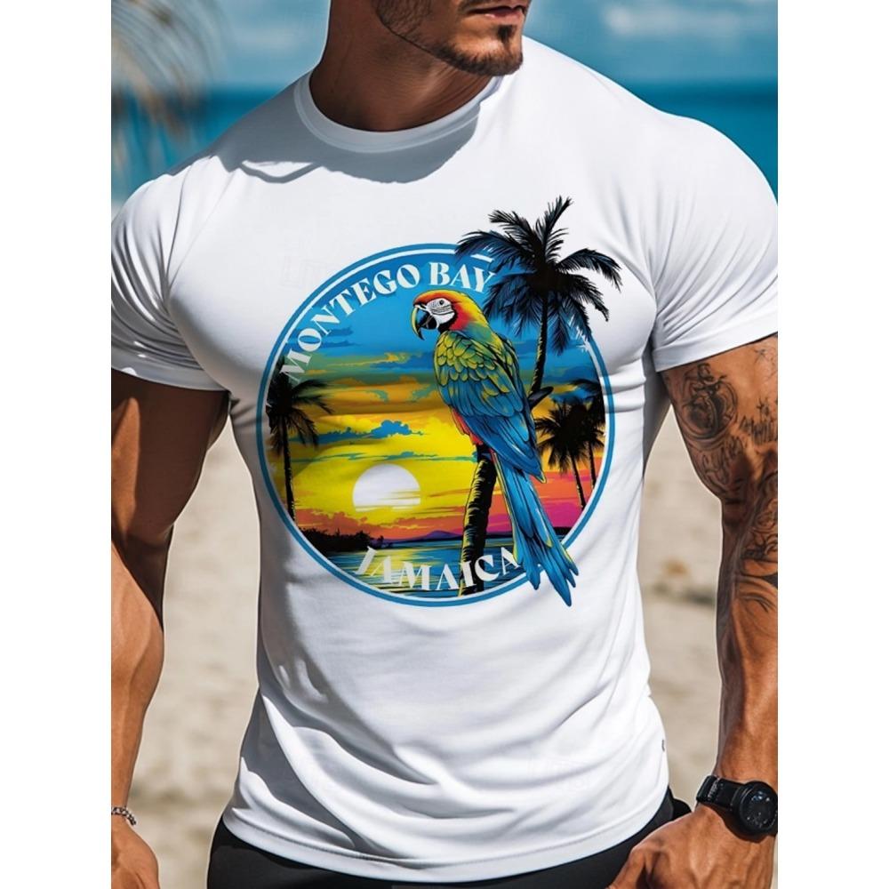 Letnia Codzienna Męska Luźna Bluzka z Nadrukiem 3D Fali Męski T-shirt Outdoor Nadmorski Męska Modna Koszulka z Krótkim Rękawem